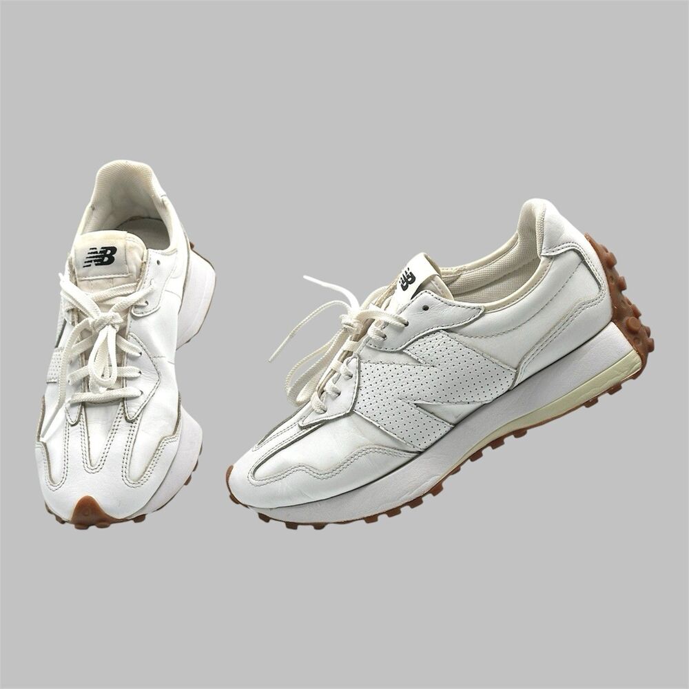 New Balance 327 White Leather Gum Sole Sneakers Womens Size 8.5 B WS327LS